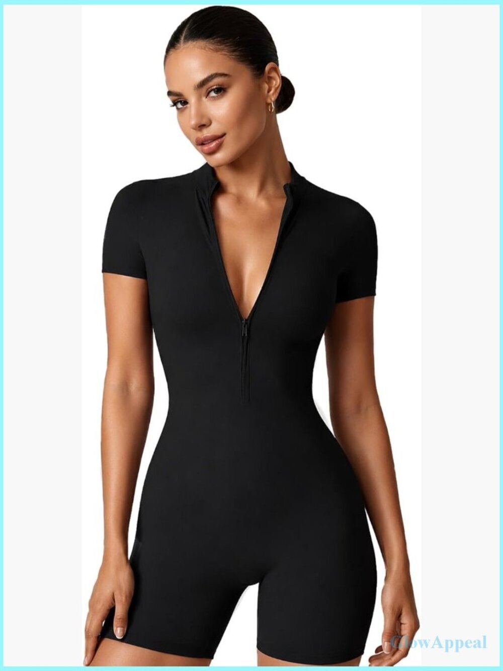 Zip Front Tummy Control Bodysuit Romper One Piece Workout Jumpsuit